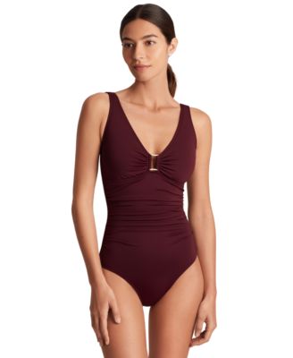 Lauren Ralph Lauren - Ring-Detail Over-The-Shoulder Underwire Tummy-Control One-Piece Swimsuit