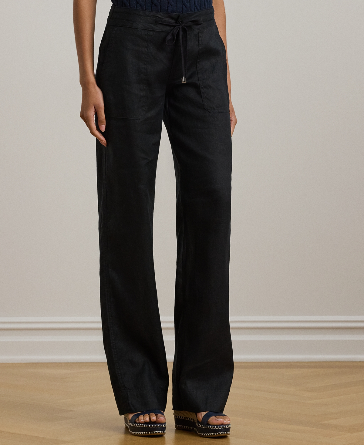 Ralph Lauren Petite 100% Linen Wide-leg Linen Pants In Black