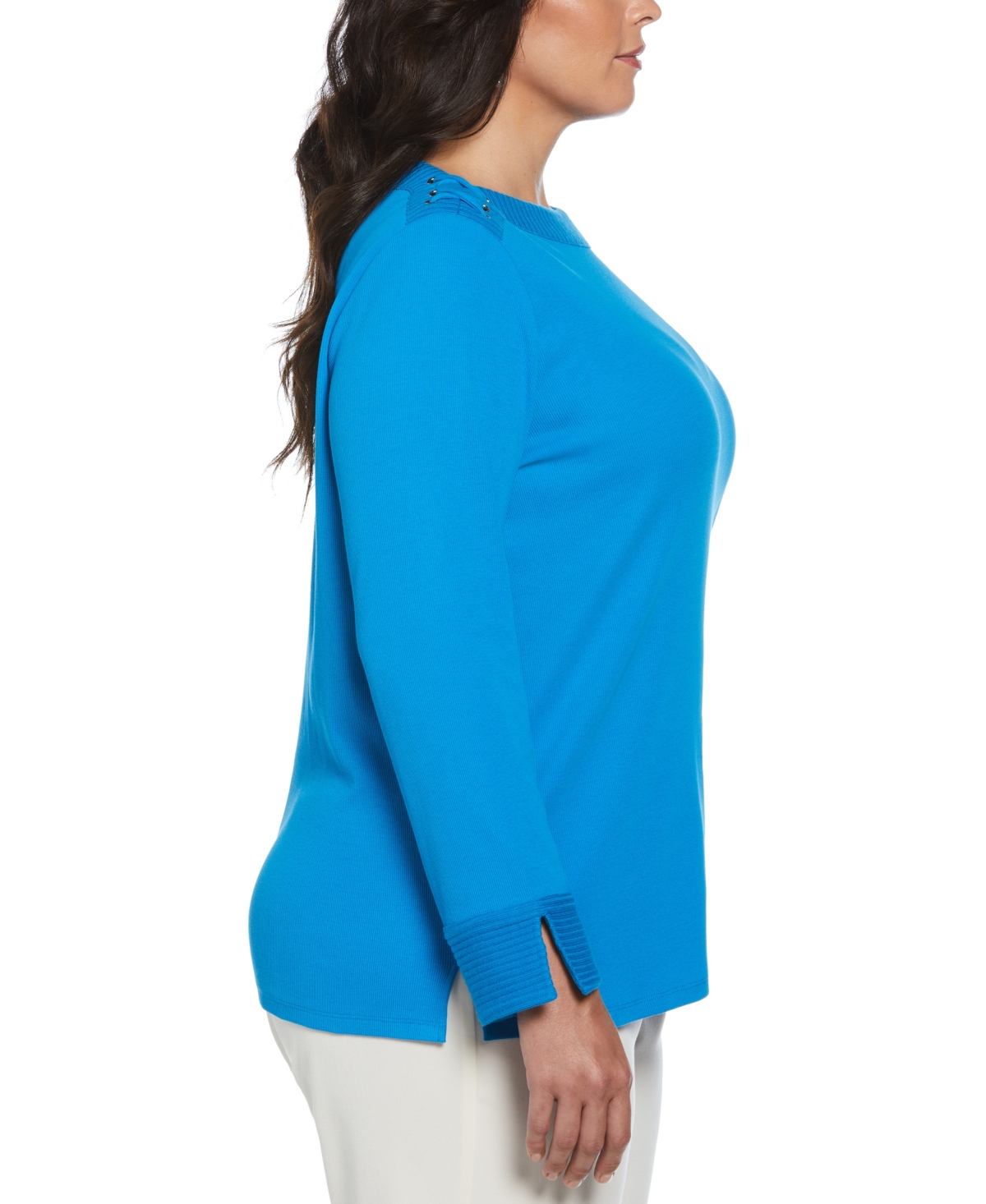 Rafaella Plus Size Laced Boatneck Long Sleeve Top