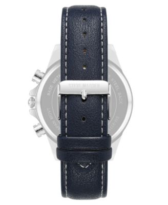 Men's Modern Navy Faux Leather and Silver-Tone Alloy Metal Watch, 45mm