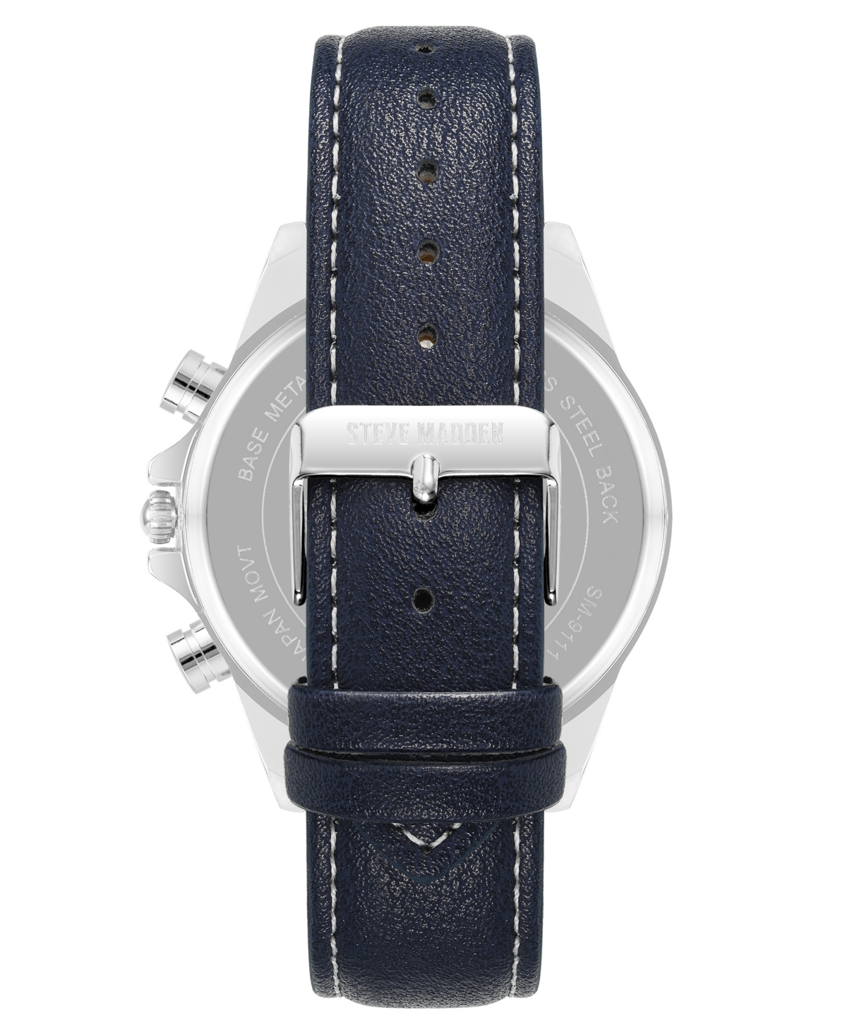 Steve Madden Men's Modern Navy Faux Leather And Silver-tone Alloy Metal Watch, 45mm In Navy,silver-tone