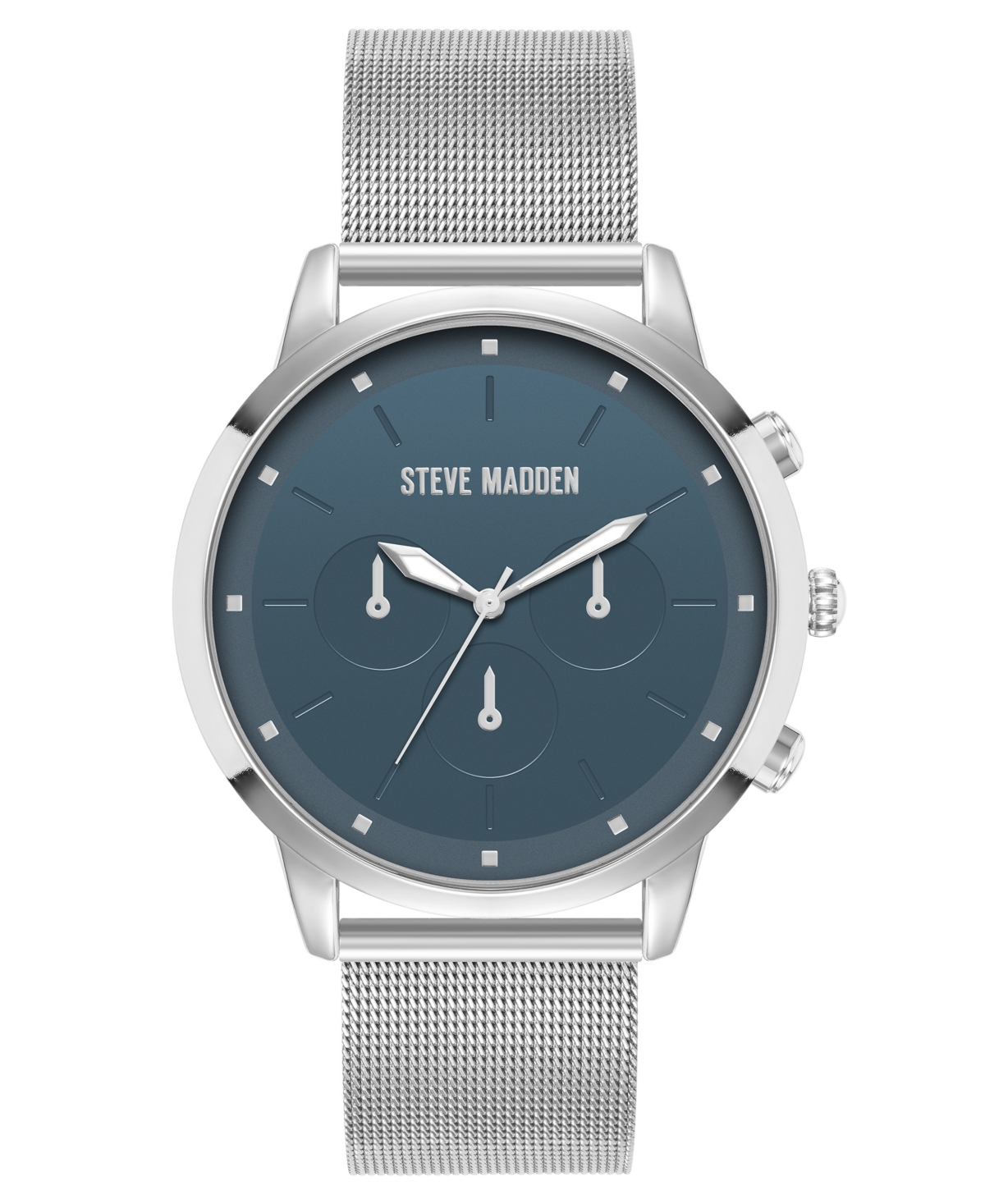 Steve Madden Men's Minimalist Blue And Silver-tone Stainless Steel Mesh Watch, 45mm In Blue,silver-tone
