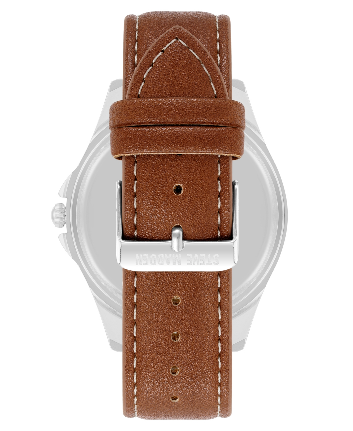 Steve Madden Men's Signature Blue And Brown Faux Leather Silver-tone Alloy Metal Watch, 45mm In Blue,brown,silver-tone