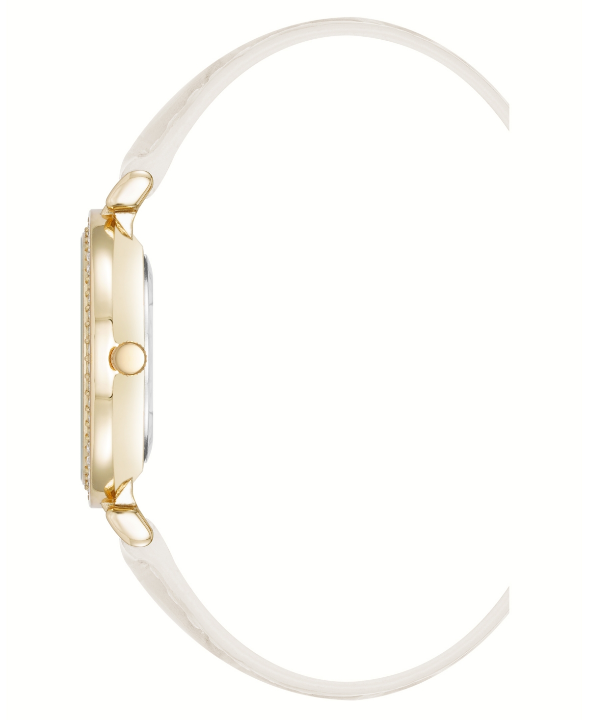 Steve Madden Women's Contemporary White Faux Leather And Gold-tone Alloy Metal Watch, 35mm In Ivory,white,gold-tone
