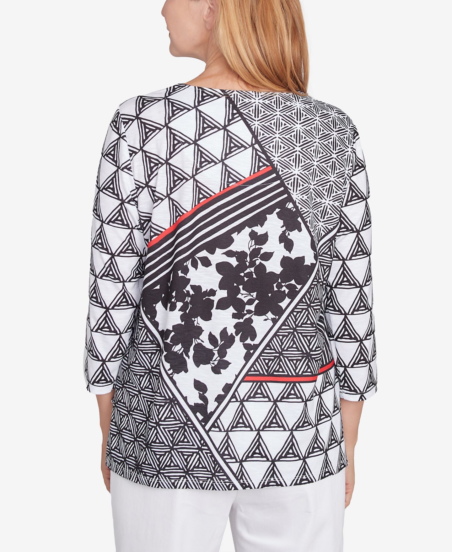 Женский топ Alfred Dunner Wild at Heart Geometric Multi Textured Patchwork, цвет: Чёрный / Белый — фото 2