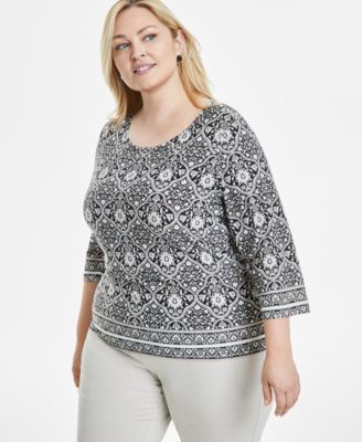Plus Size Printed Jacquard Top, Exclusively at Macy's