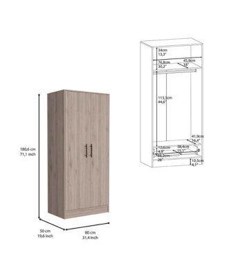 Darwin 180 Armoire, Double Door Cabinets, Metal Rod, Metal Handle, Two Shelves, One Drawer, Light Gray