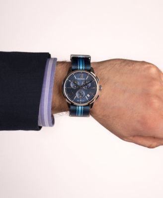 Men's Swiss Chronograph Madrigal Dark Blue Striped NATO Strap Watch 42mm