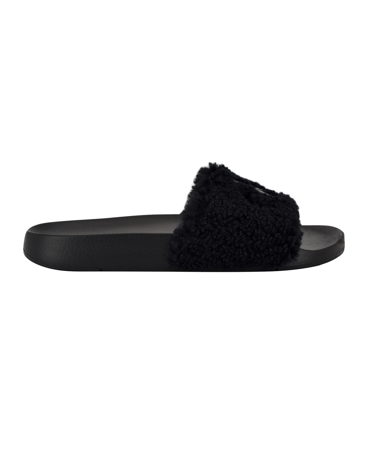 Calvin Klein Women's Amaya Fuzzy Slide Sandals In Black Shearling Logo