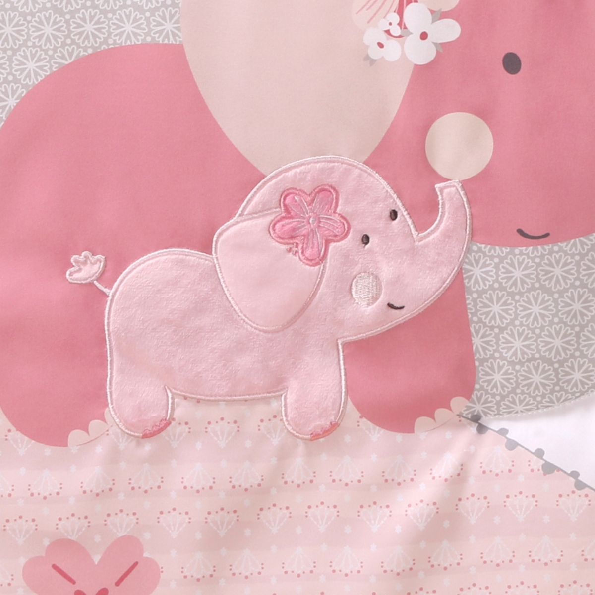 The PeanutshellElephant 6 Piece Baby Nursery Bedding Set, Quilt, Sheets, Skirt, and Mobile - Pink/grey