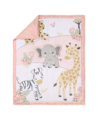 Pink and Grey Wildest Dreams Crib Bedding Set for Baby Girls, 3 Piece Nursery Set