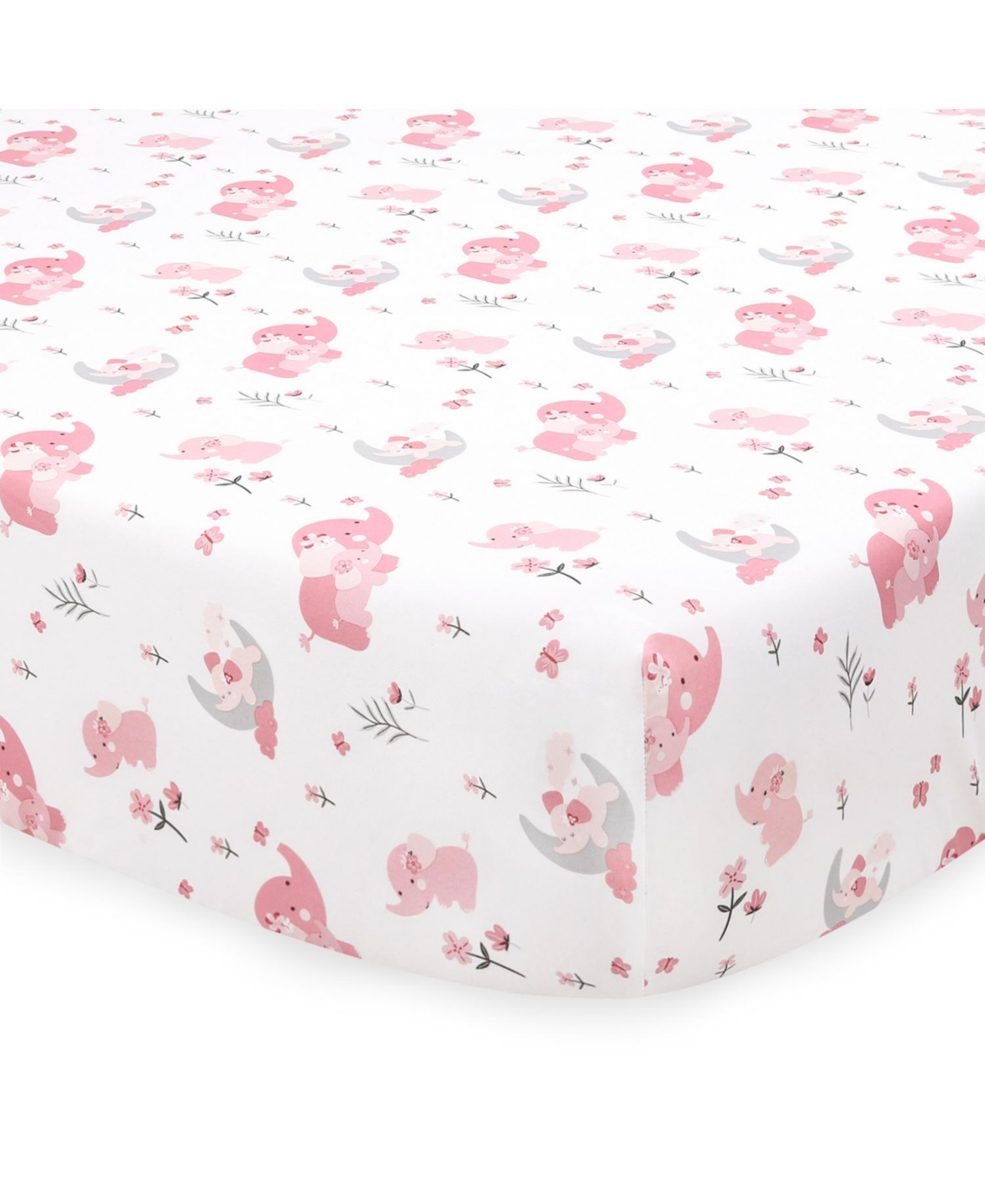 The PeanutshellElephant 7 Piece Baby Nursery Bedding Set, Quilt, Sheets, Skirt, and Changing Pad Covers - Pink/grey