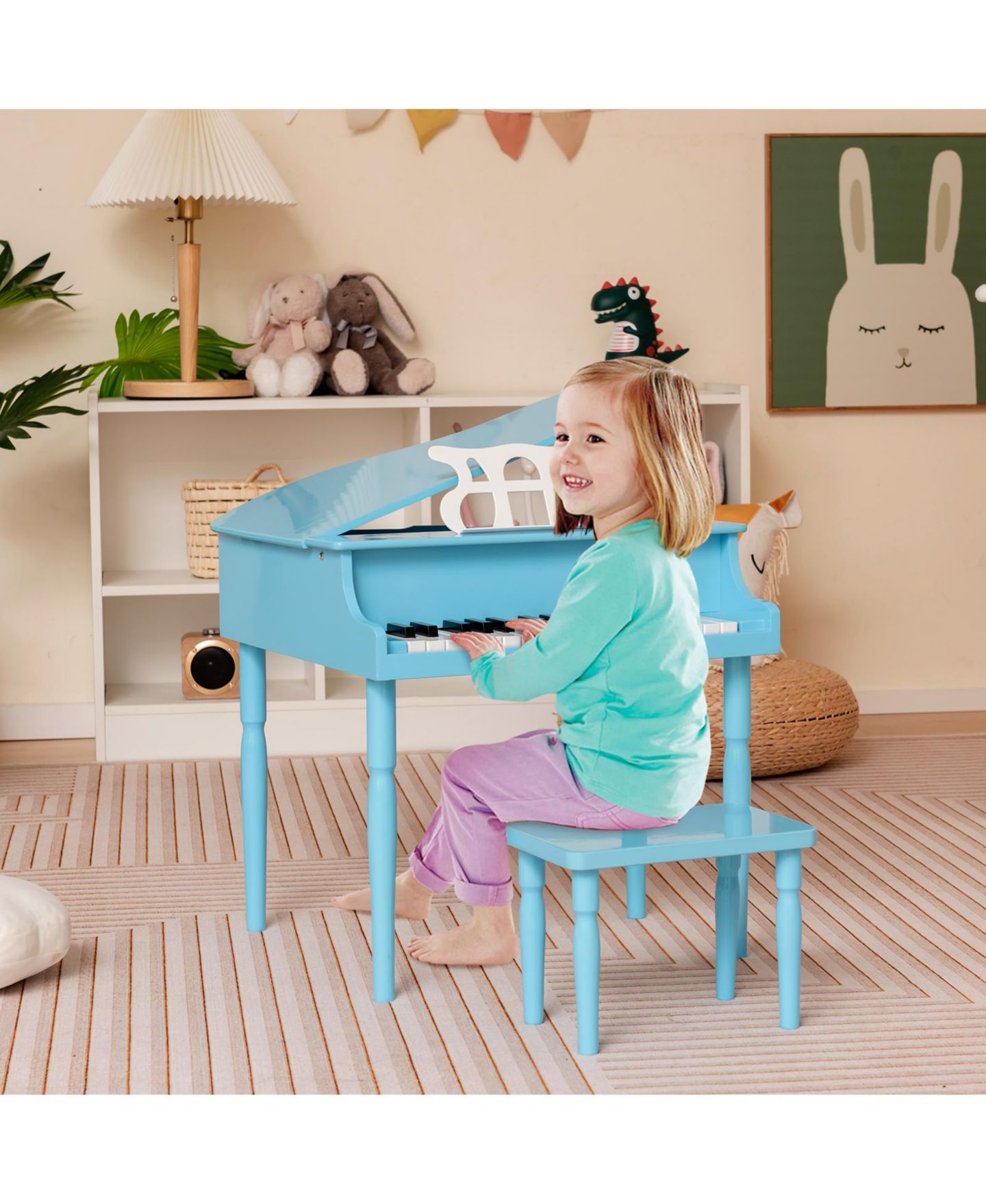 Детские игрушки HONGGE 30-Key Wooden Grand Piano with Bench and Music Rack, 3-Piece Set, Ages 3+ — фото 6