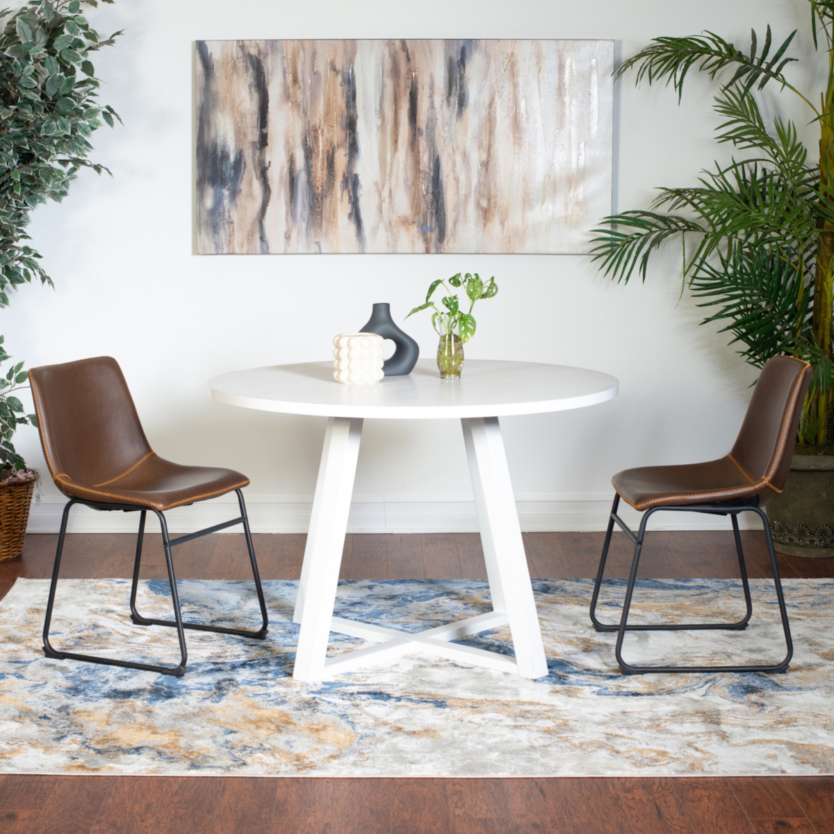 Streamdale Furniture 3-Piece Round Dining Set, Trestle Dining Table with 2 Stylish Chairs