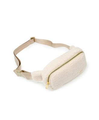 Girls Fuzzy Belt Bag with Heart for Kids, Beige