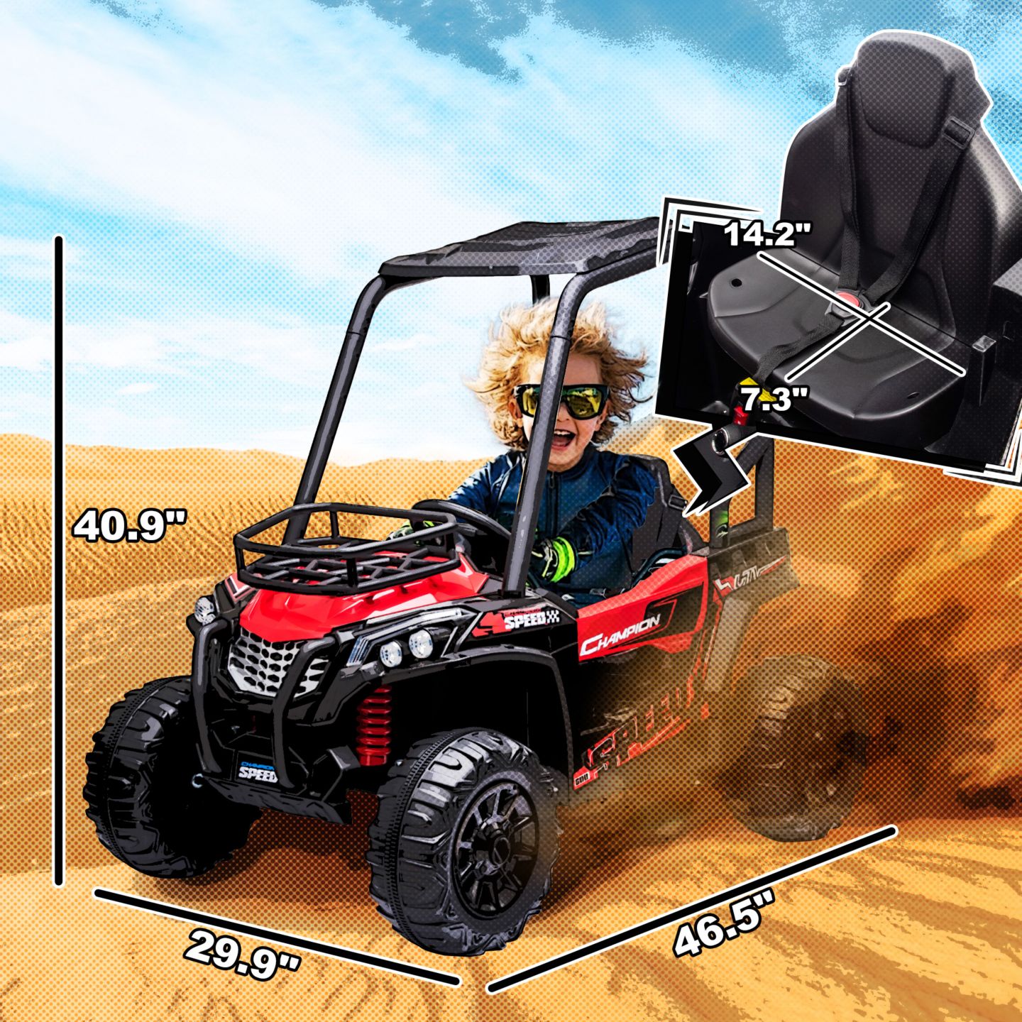 Детская игрушка Aosom 12V Kids UTV with Music, Lights & USB Ride-On Car, 1-Seat, Ages 3+, цвет: Красный — фото 5