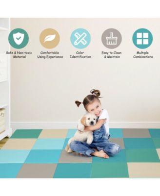 58 Inch Toddler Foam Play Mat Baby Folding Activity Floor Mat-Light Blue