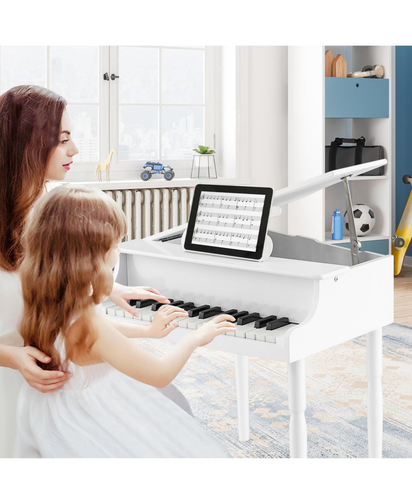 Детские игрушки HONGGE 30-Key Wood Toy Grand Piano Music Learning, 3-Piece Set, Ages 3-9 — фото 2