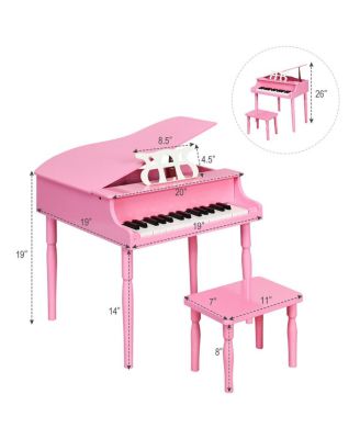 30-Key Wood Toy Kids Grand Piano with Bench & Music Rack-Pink