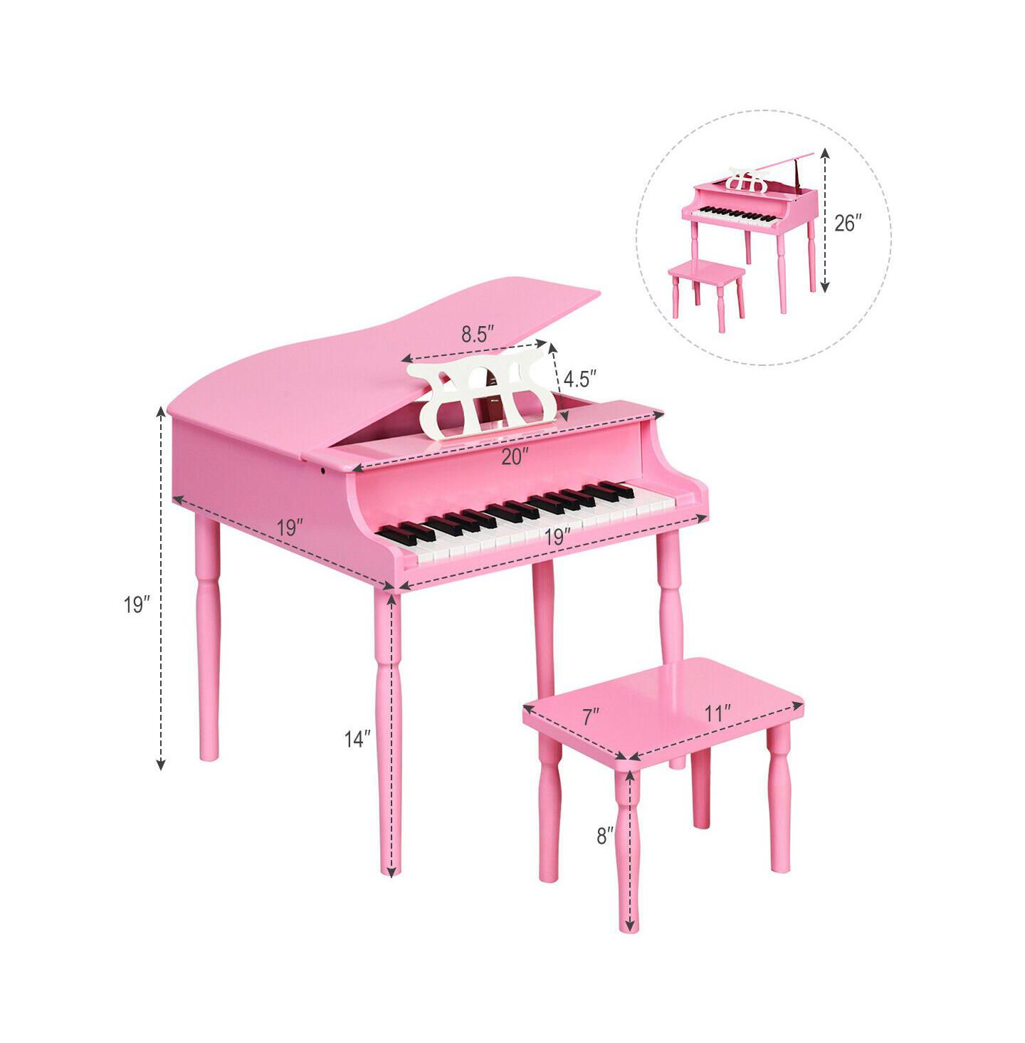 Детская игрушка HONGGE 30-Key Wood Toy Kids Grand Piano with Bench & Music Rack-Pink — фото 5