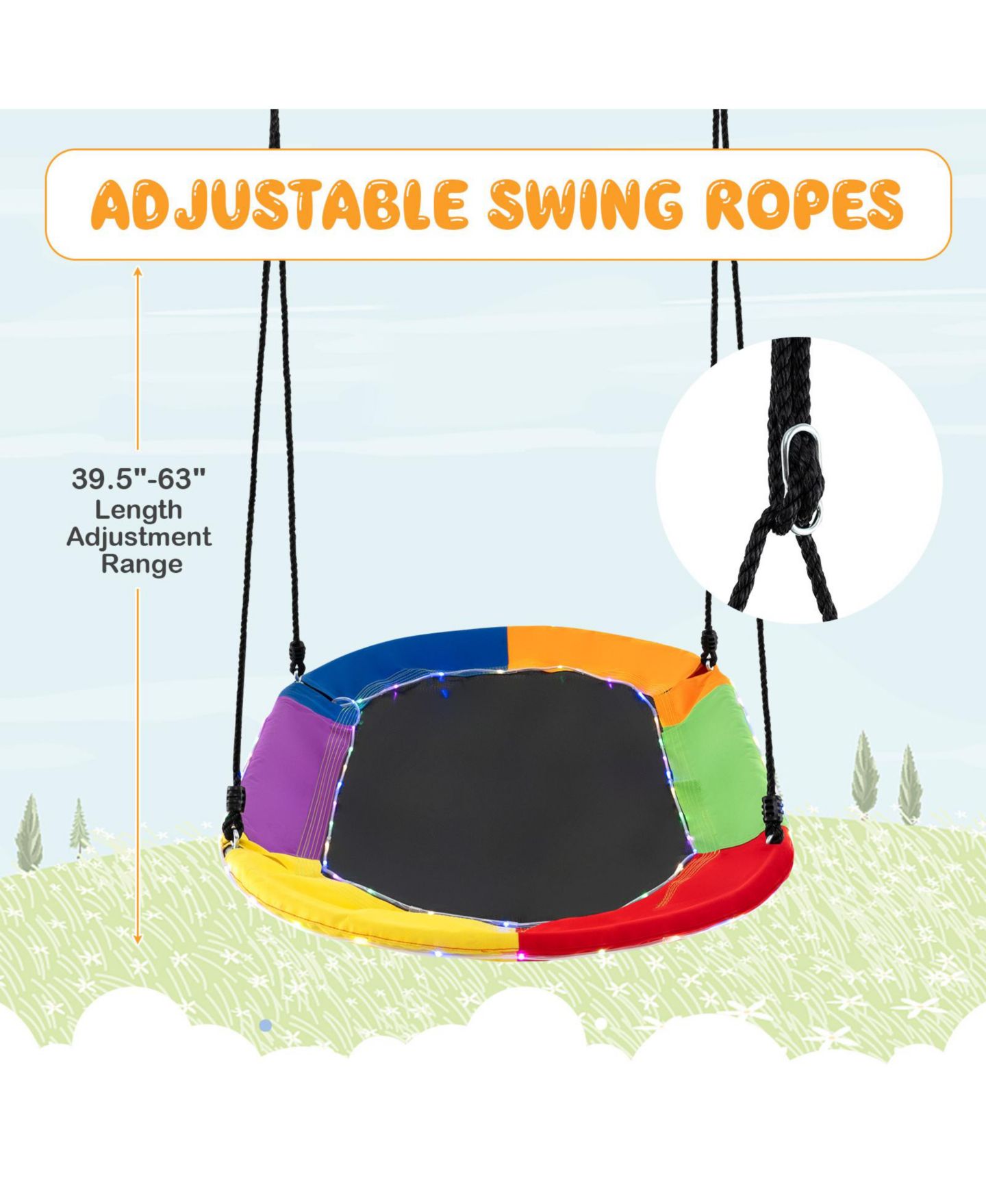 Детская игрушка HONGGE 60 Inches Saucer Swing with LED Lights, Ages 3 and Up — фото 11