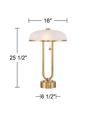 Ramses 25 1/2" High Modern Table Lamp USB Port AC Power Outlet Pull Chain Gold Metal White Alabaster Dome Shade Charging