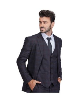 Men's 3 Piece Slim Fit Tailored Check Suit