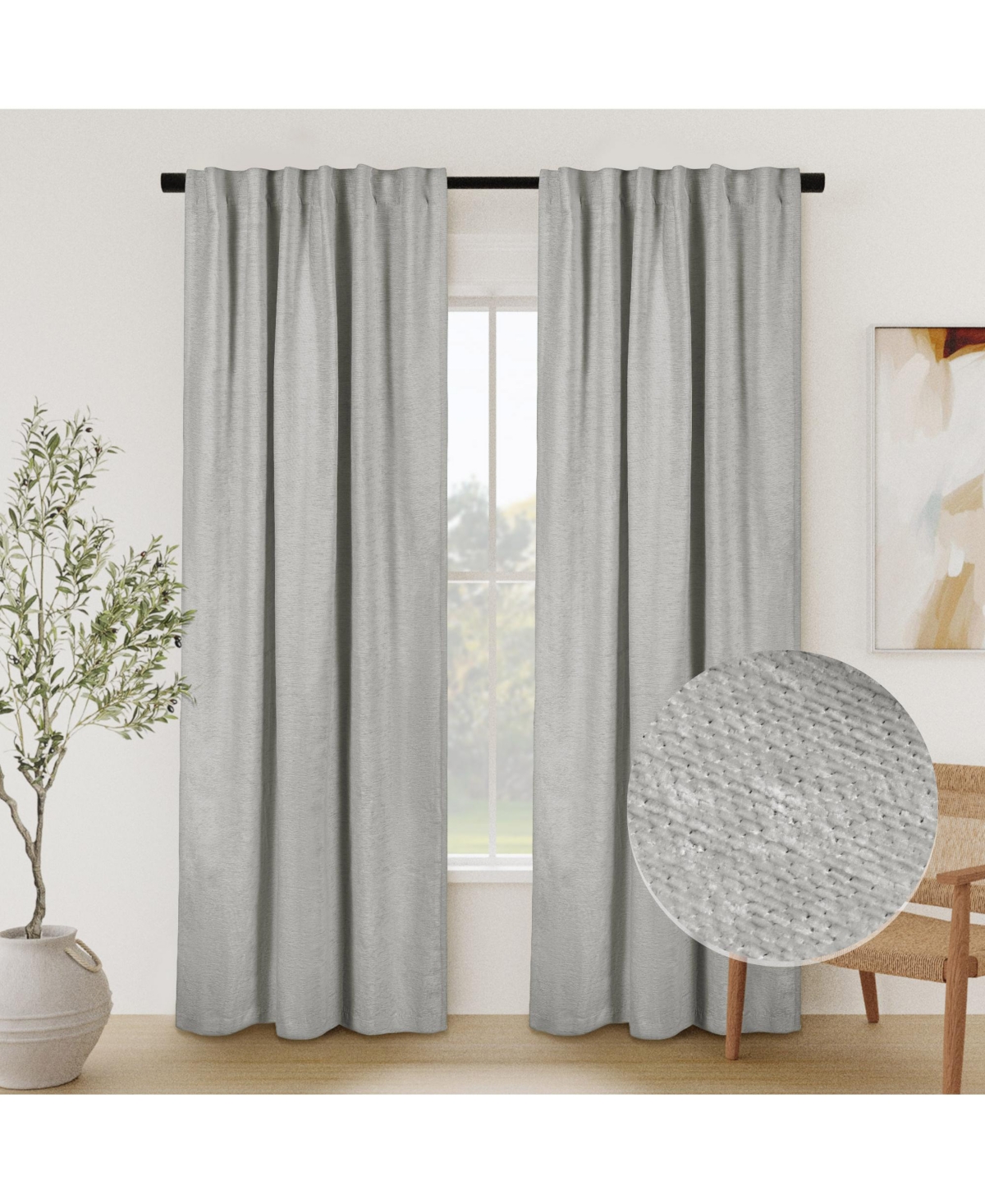 Awesome Home Chenille Solid Room Darkening Back Tab Curtain Panel, 52