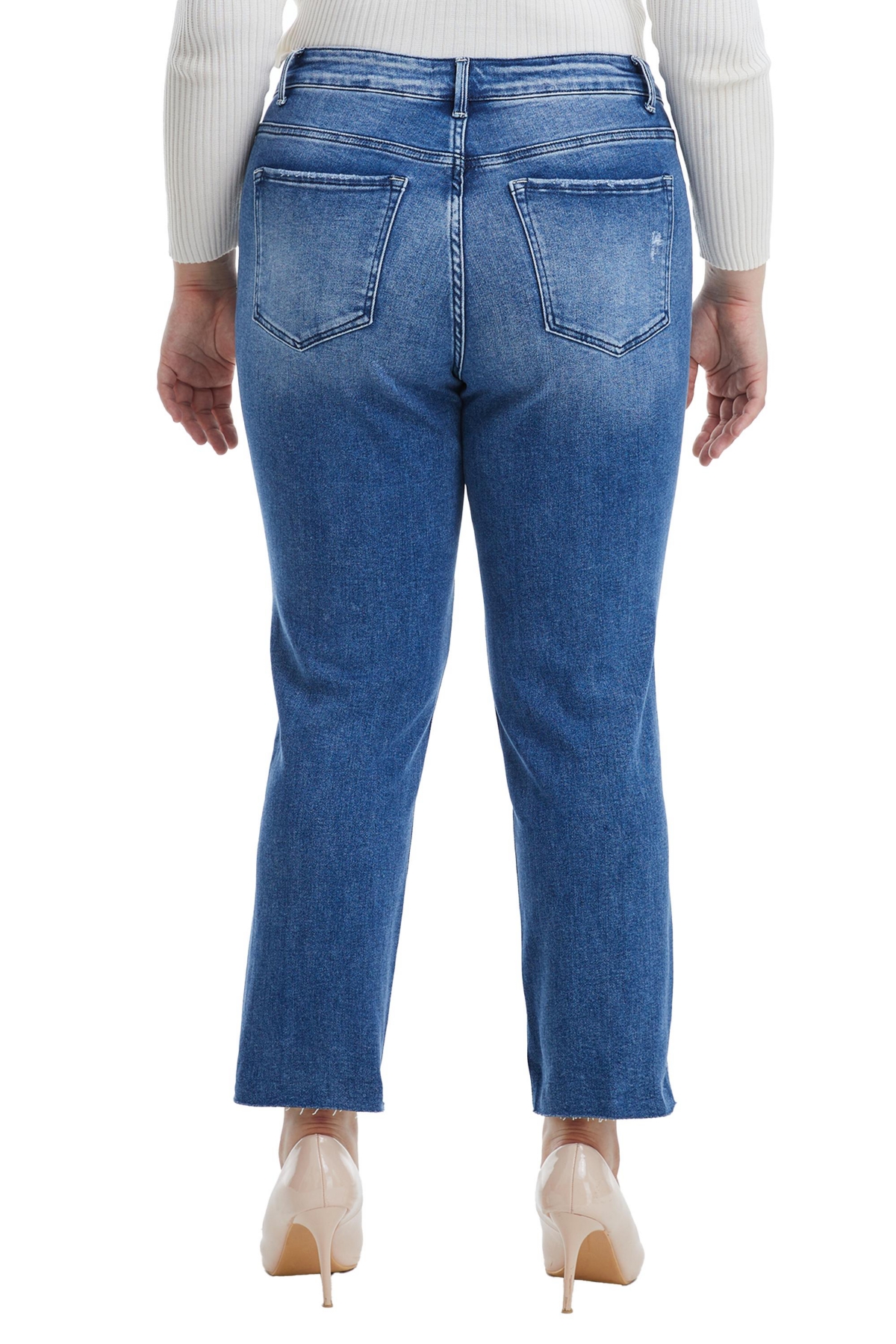 BAYEAS PLUS SIZE HIGH RISE SLIM STRAIGHT JEANS WITH RAW HEM 