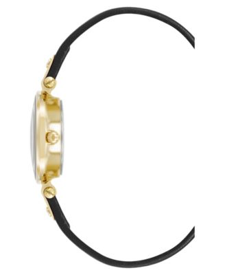 Women's Quartz Black Essential Leather and Gold-Tone Alloy Metal Strap Watch, 26mm