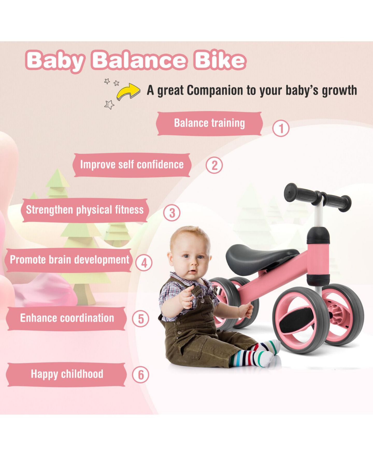 Детская игрушка HONGGE 4 Wheels Stable Base Baby Balance Bike, Ages 1-2 — фото 3