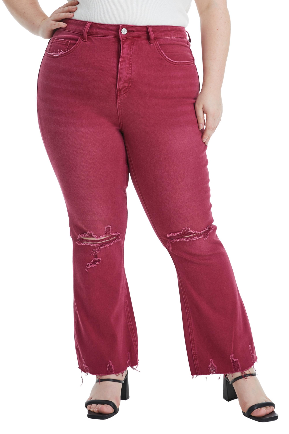 BAYEAS PLUS SIZE EMILY HIGH RISE DISTRESSED FLARE PANTS 