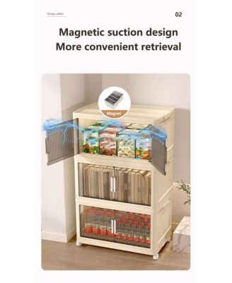 5-Tier Collapsible Storage Cabinet with Magnetic Door and Wheels