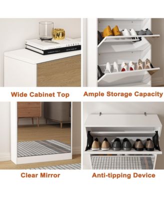 Modern Shoe Cabinet with Small Mirror Edge Gap, Mirror Shoe Rack Organizer with 3 Flip Drawers, Shoe Storage Cabinet for Entryway, Living room, Dressing room
