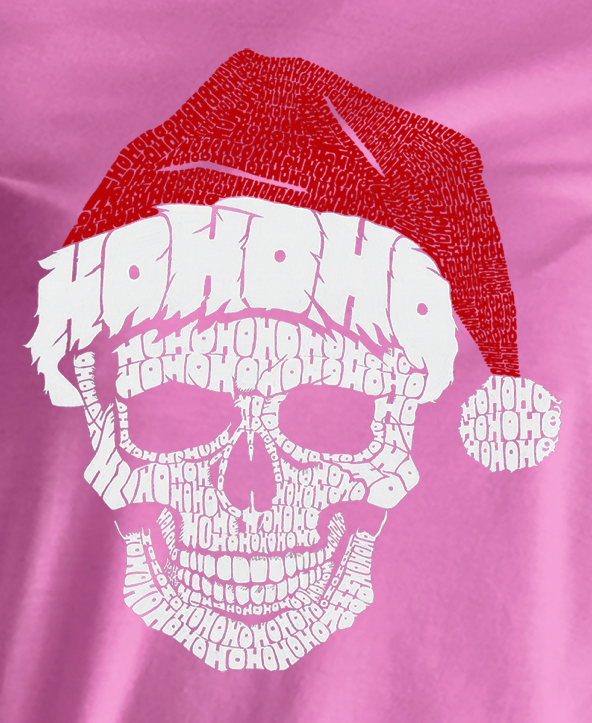 Shop La Pop Art Women's Santa Skull Word Art Crew Neck T-shirt In Pink