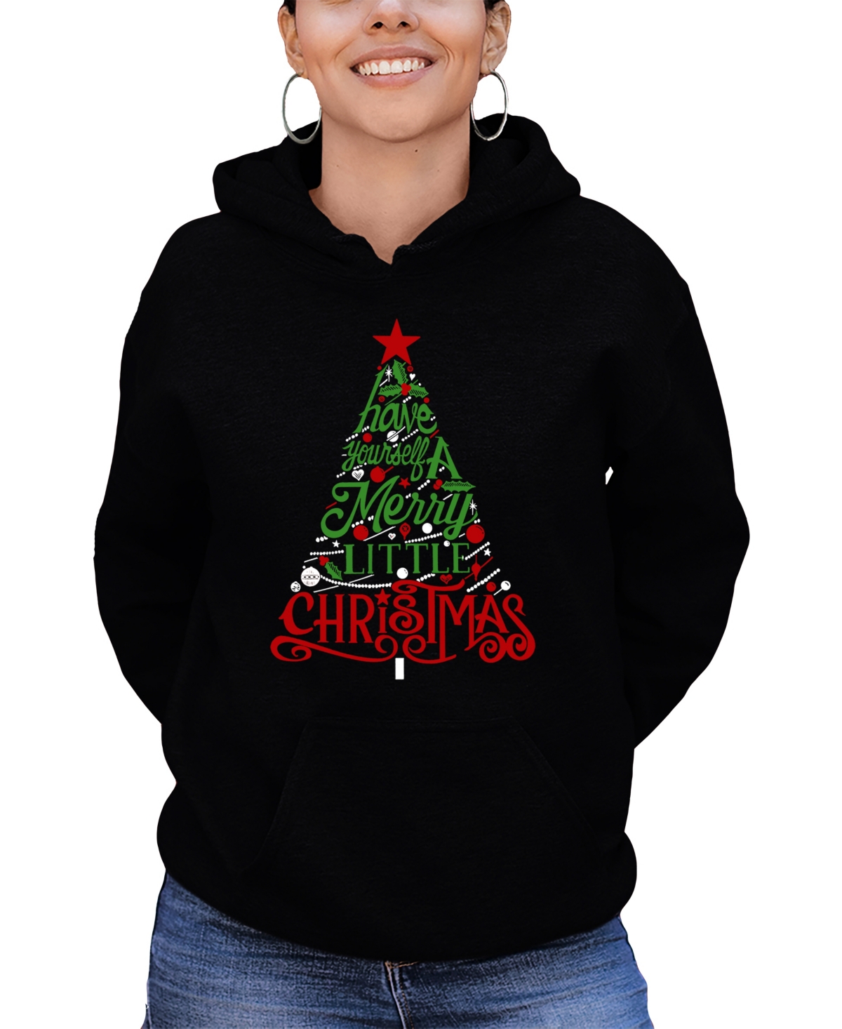 LA POP ART WOMEN'S HAVE YOURSELF A MERRY LITTLE CHRISTMAS WORD ART HOODED SWEATSHIRT 