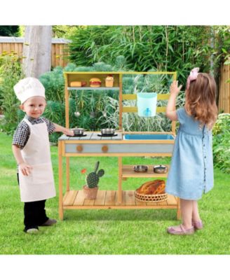 Outdoor Kids Mud Kitchen with Faucet and Water Box
