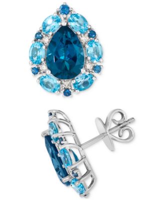 Deep Sea Blue Topaz (2-2/5 ct. t.w.), Blue Topaz (2-3/20 ct. t.w.), Blueberry Sapphire (1/5 ct. t.w.) & Nude Diamond (1/8 ct. t.w.) Earrings in 14k Vanilla Gold