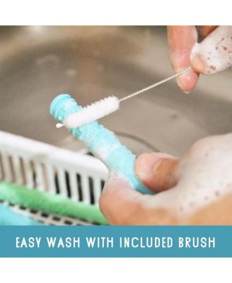 Baby Hollow Teething Tubes - Soft Silicone Teether Sticks for Infant | BPA Free Teething Straws with Cleaning Brushes (Blue)