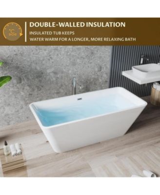 66" Acrylic Freestanding Bathtub, Square Contemporary Soaking Tub with Chrome Drain & Linear Overflow, CUPC Certified