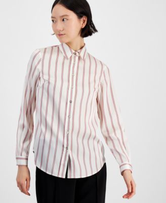 Anne Klein - Women's Striped Collared Button-Front Shirt