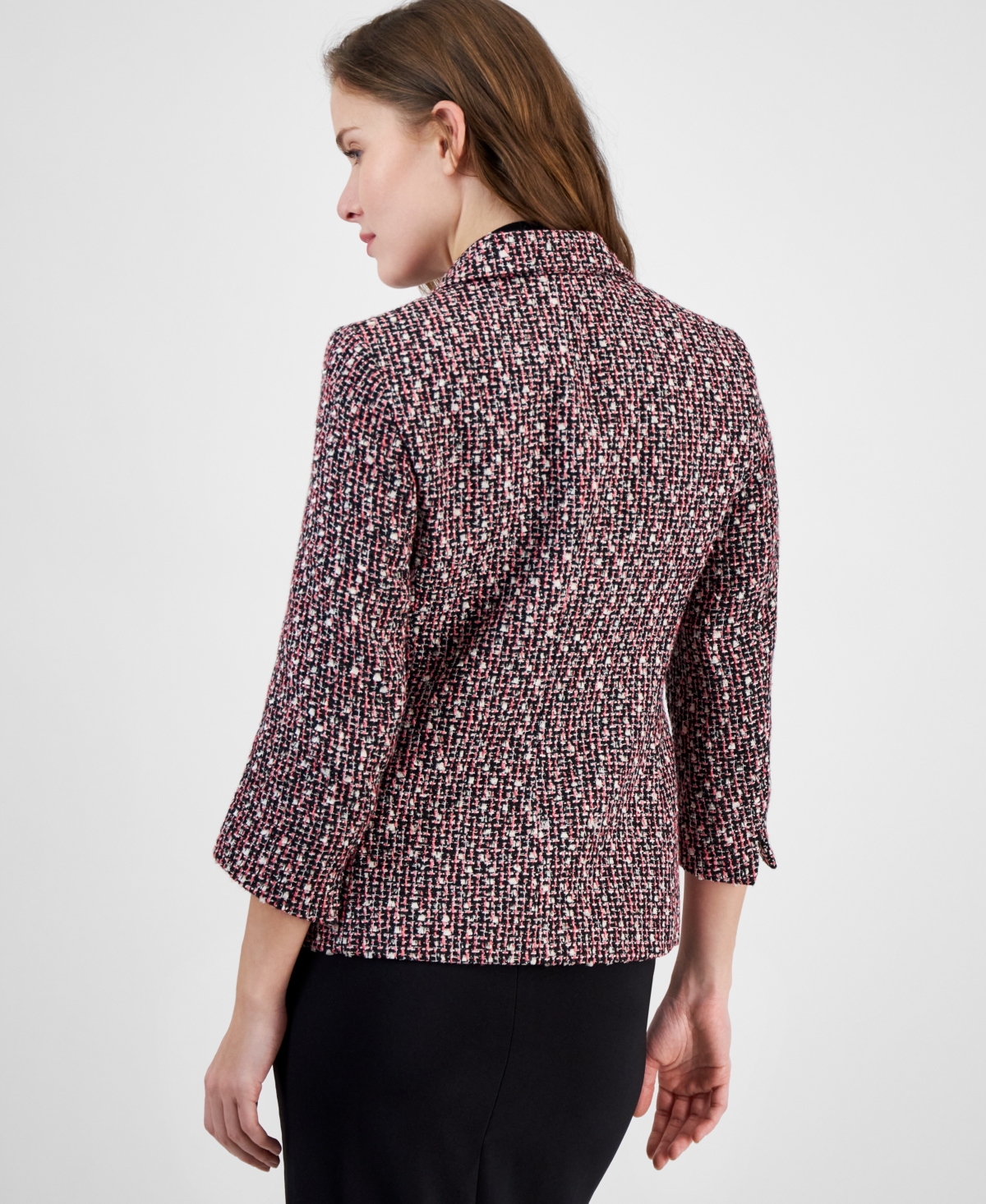Shop Anne Klein Women's Notched-collar Single-button 3/4-sleeve Jacket In Anne Black Multi