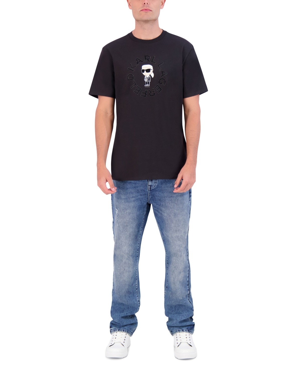 Karl Lagerfeld Paris Men's Slim Fit Short Sleeve Crewneck Circle Little Karl Logo T-Shirt