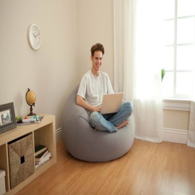 Inflatable Contoured Corduroy Beanless Bag Lounge Chair, Grey | 68579EP