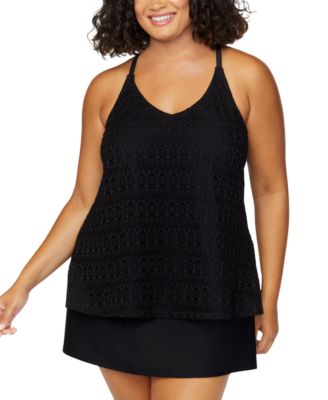 Plus Size Crochet Racer Back Tankini Plus Size Tummy Control Swim Skirt Exclusively At Macys