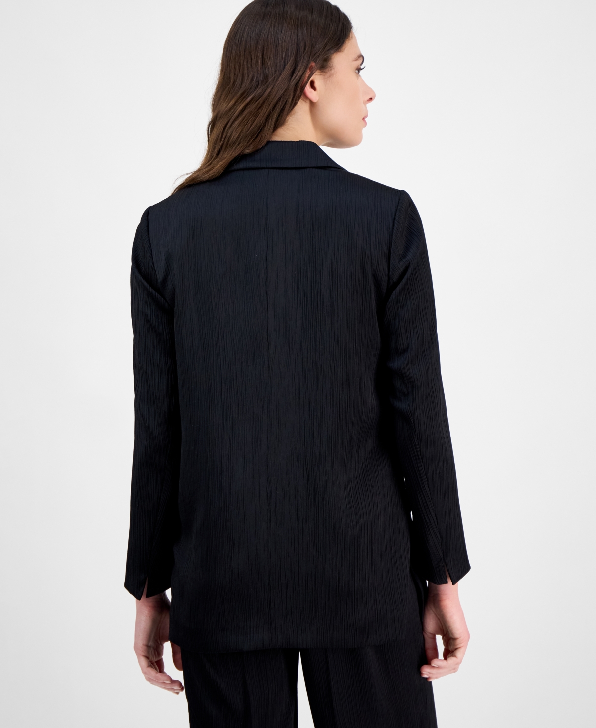 Anne Klein Women's Crinkled Satin Notched Collar One-button Jacket In Anne Black