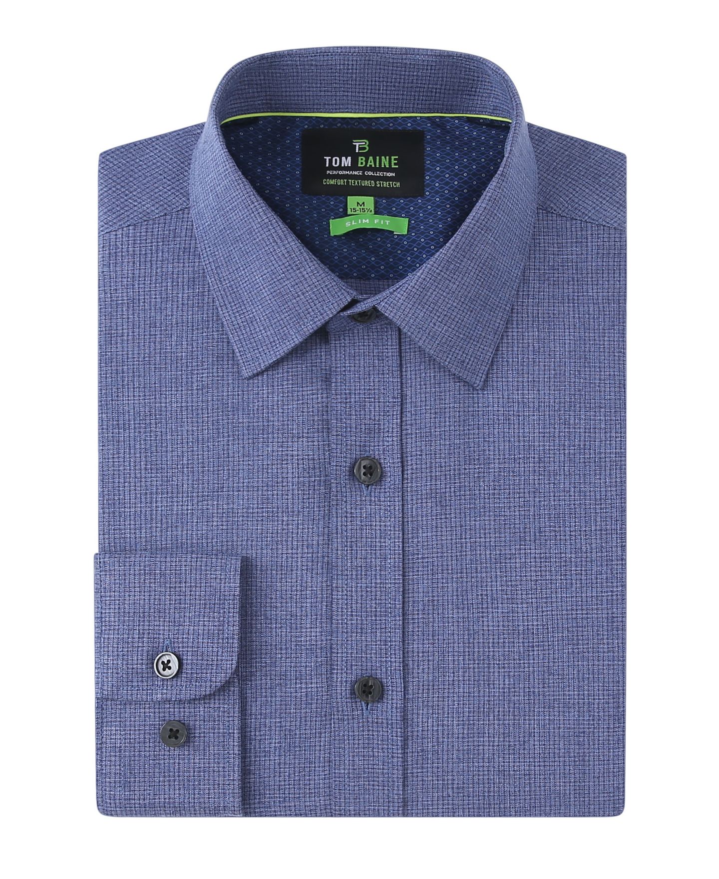 Мужская рубашка Tom Baine Four-Way Stretch Solid Textured Button Down Dress Shirt, цвет: Синий — фото 2