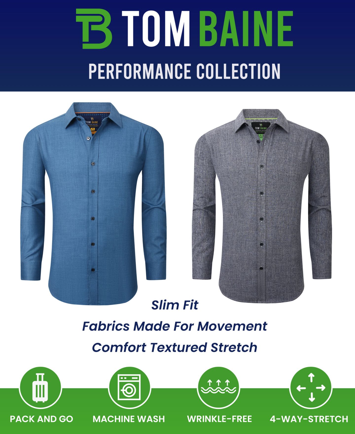 Мужская рубашка Tom Baine Four-Way Stretch Solid Textured Button Down Dress Shirt, цвет: Синий — фото 5