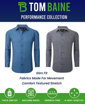 Men's Four-Way Stretch Solid Textured Button Down Dress Shirt