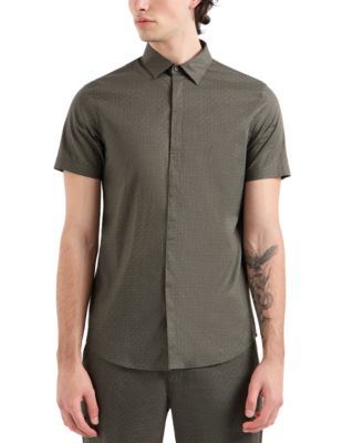 A|X Armani Exchange - Men's Short Sleeve Grid-Print Stretch Button Front Shirt